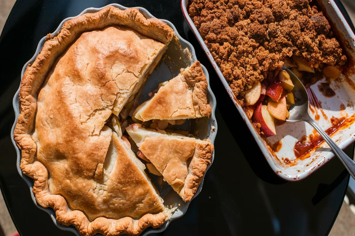 Apple pie and apple crumble side by side