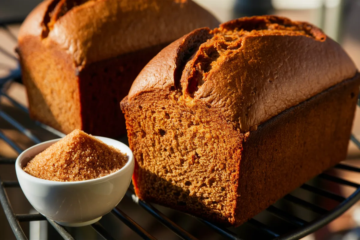 Loaf of bread with a bowl of brown sugar