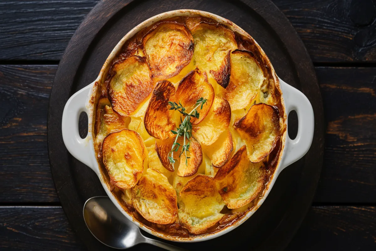 Potato gratin with a golden, crispy top