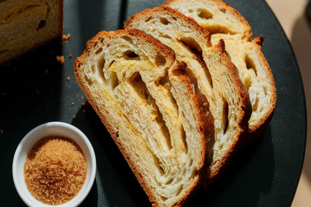 Sliced bread showing soft texture with brown sugar