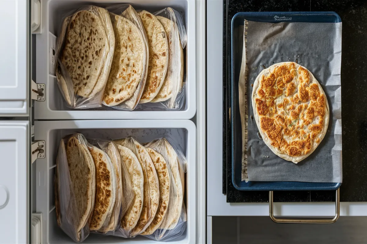 Freezing and reheating cottage cheese flatbread in the oven.